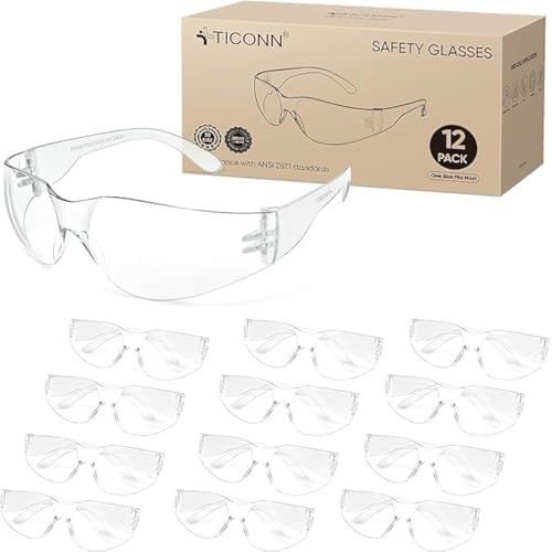 TICONN Clear Safety Glasses for Men, Safety Goggles with Scratch Impact Resistant Meets ANSI Z87.1 Standard