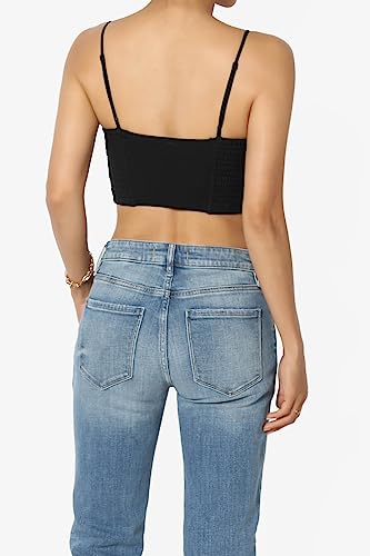 Women's Smocked Jersey Triangle Bralette Plunge Scoop Neck Stretch Bra Crop Top2