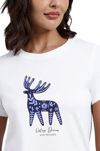 Image of Van Heusen Women's Cotton T-Shirt | Soft Breathable Cotton | Relaxed fit | Lounge Tee| Printed | Round Neck | Short Sleeve| Comfortable Everyday Wear | Style 55432