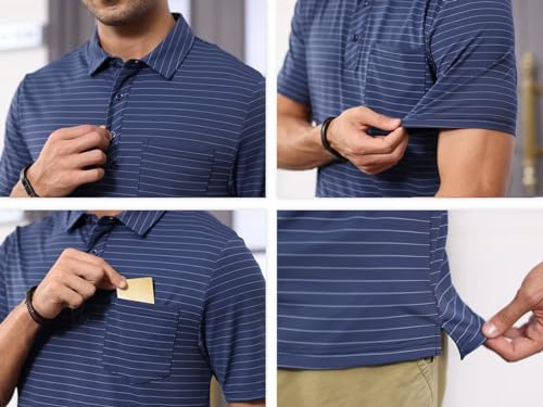 Pdbokew Men's Polo Shirts Short Sleeve Striped Golf Polo Shirt with Pocket3