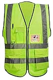 Misslo 5 Pockets High Visibility Zipper Front Breathable Safety Vest with Reflective Strips, Neon Yellow (Medium)