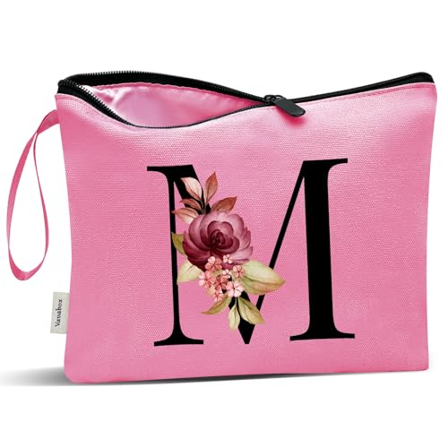Image of Vavabox A-Z Personalized Makeup Bag, Birthday Gifts for Women Mom, Gifts for Best Friend, Bride Bridesmaid Cosmetic bag (M, Peach)
