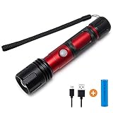 Rechargeable LED Flashlight, Waterproof Super Bright Tactical Torch, 18650 Battery USB Cable, Stepless Dimming, Zoomable, Adjustable, 4 Modes Outdoor Camping Hiking Cycling Aluminum EDC Flashlight