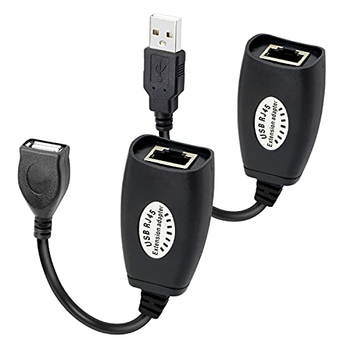 GELRHONR Cable de extensión USB 2.0 a RJ45, sobre cable Cat5/Cat5e/Cat6 para teclado de ratón de impresora, color negro