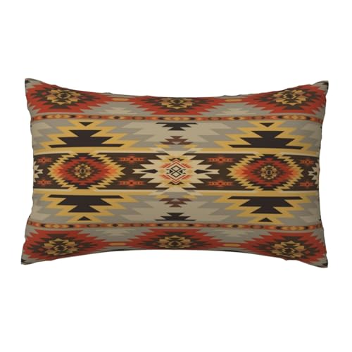 RTAFGU Aztec Throw Pillow Covers, Earth Tone Aztec Geometric Pattern, Rustic Tribal Decor Accent Cushion Cases, Short Plush Pillow Shells 20x12 Inch Set of 2, for Sofa Couch Decor