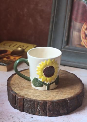 Image of WEAVING HOMES Sunflower Bliss Ceramic Mug for Office, Stylish Tea Cup for Woman, Modern Coffee Mug for Travel (250 Ml)