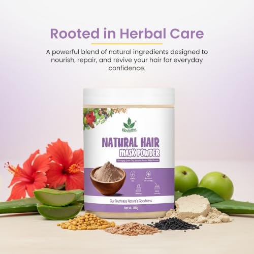 Image of Havintha Hair Mask Powder For Hair Fall Growth Split Ends Luster Shining Nourishment | Dry and Frizzy Hair | Herbal & Natural Cleanser | Controls Dandruff - 250 Grams - Pack Of 1