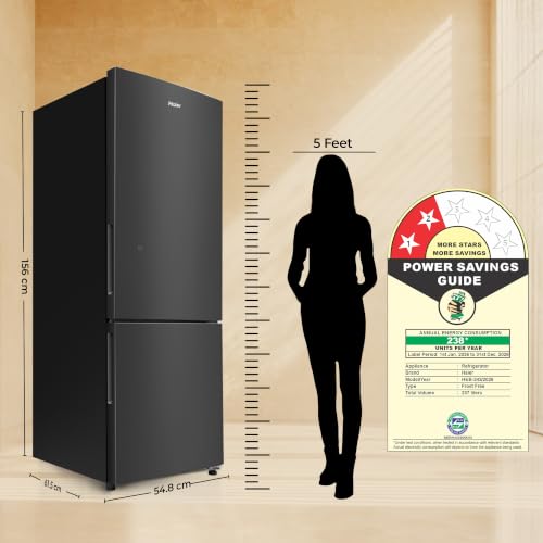 Image of Haier 237 L 2 Star Frost Free Twin Inverter Double Door Bottom Mount Refrigerator with Extra Spacious 2X Veg Box (HEB-242EGBA-P, GE Black, 2026 Model)