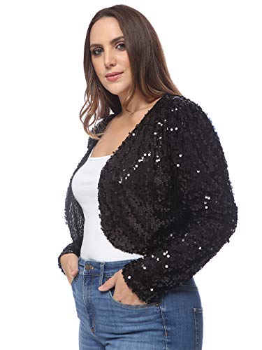 Anna-Kaci Women's Plus Size Sequin Embellished Long Sleeve Bolero Blazer Shrug4