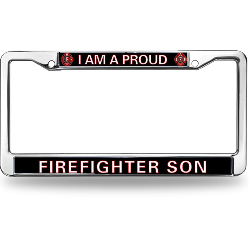 Image of Firefighter License Plate Frame for Patriotic People Proud Firefighter Son Weather-Proof License Plate Frame Firefighter Superhero License Plate Frame Healing Gift for Firefighter