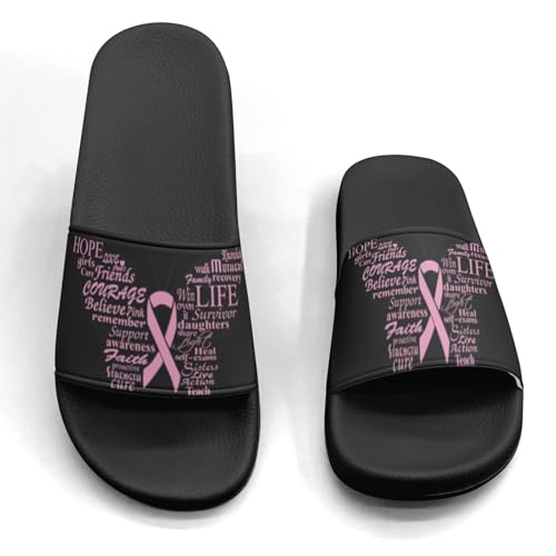 Breast Cancer Red Design Slippers Sandals for Women Casual Athletic Sandals Pool Shower Indoor Outdoor Slide Slippers4