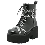 Parisuit Botines góticos de charol para mujer con plataforma de tacón alto grueso con cordones y botines cortos punk, Negro 19, 38 EU