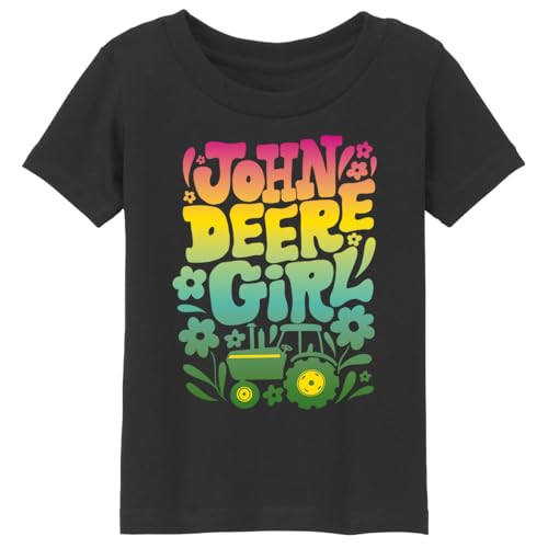 John Deere Toddler Girls Neon Ombre Tractor Flower Short Sleeve Tshirt in Black