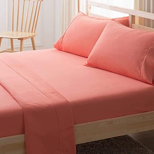 LaxLinen Three Quarter Size Sheet Set Peach Solid- 4 Pc 100% Egyptian Cotton Adjustable Bed Sheets- All Around Elastic Fits up to 7-9 inch deep Pockets- 600 TC (Three Quarter- 48" X 75")