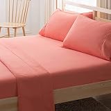 LaxLinen Three Quarter Sheet Set Peach Solid- 4 Pc 100% Egyptian Cotton Adjustable Bed Sheets-All Ar