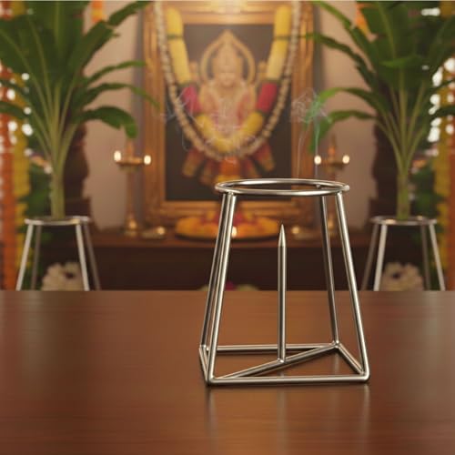 Image of CINAGRO Silver Banana Plant Stand for Pooja & Mandir Decor, Rust-Resistant Durable Metal Stand for Banana Stems, Leaf Holder for Temple, Home Festival Decoration Use
