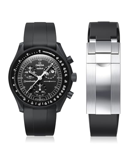 REBANDACE Strap for Moonswatch Watch Cut to Size No Gap Silicone Strap for Omega X Swatch Speedmaster Moonswatch Watch 20mm Soft Curved Replacement Strap for Swatch Omega Men Women (Black)