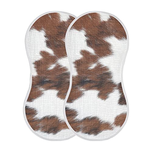 Image of WELLDAY Muslin Baby Burp Cloths Set of 4, Soft Absorbent White Brown Print Cow Muslin Washcloths, Bibs, Face Towel for Newborn Boys Girls, 22 x 11 Inch