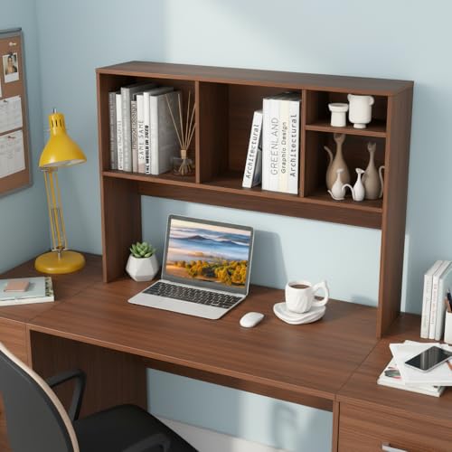 Image of Tangkula Desktop Bookshelf, Countertop Storage Hutch with 4 Shelves for Computer Desk, Desktop 2-Tier Display Rack, Multipurpose Wood Desk Hutch Storage Organizer for Dorm Office Home (Walnut)