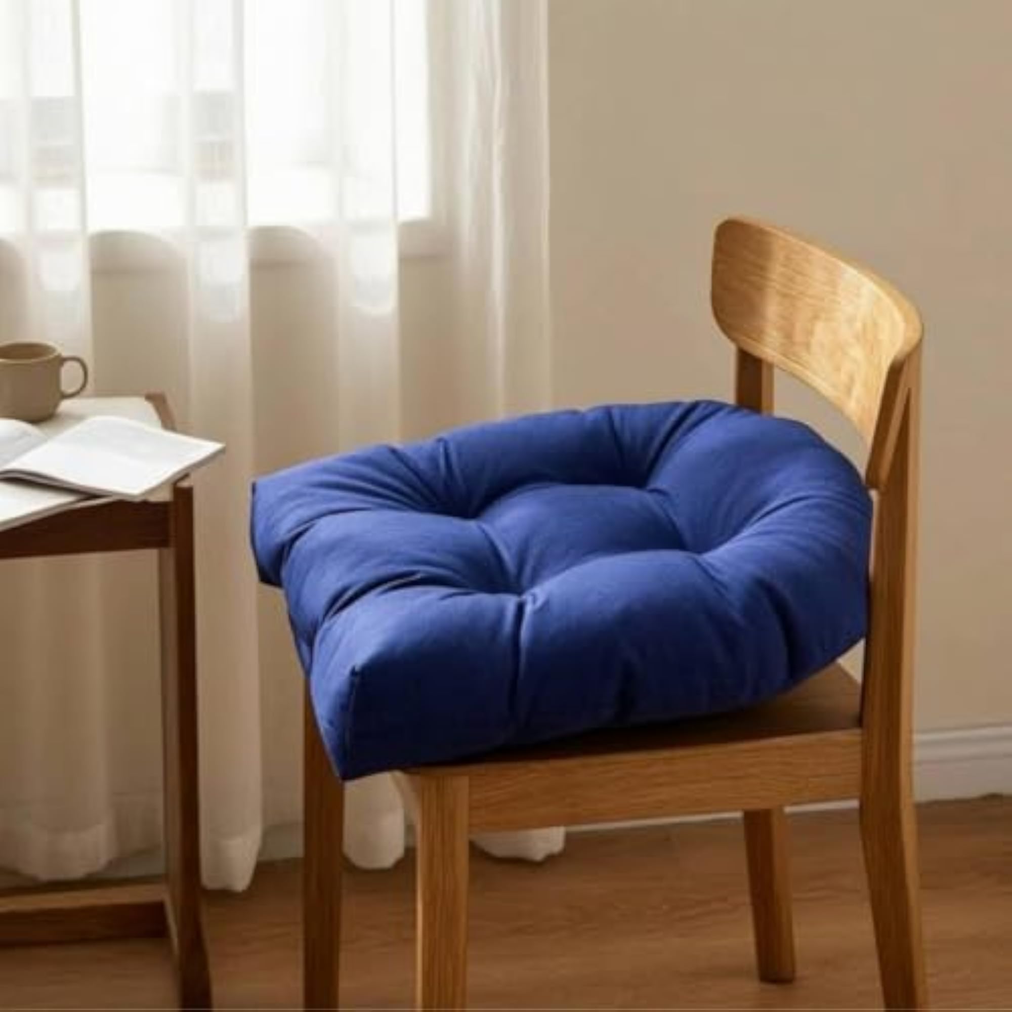 2 Pieces Padded Tufted Chair Cushion, Thick Square