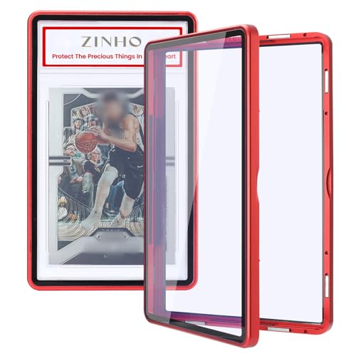ZINHO Graded Card Case Magnetic Aluminum Alloy Slab Protector Display Case Fits BGS Cards UV Protection (Red)