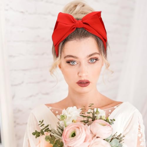 1Pc Red Fashionable Women's Bowknot Headband,Exquisite Knotted Bow Headbands for Women Headband with Double Layer Bow Red Top Knot Bow Head Band Accessories for Women Girls Hair Care,Hair Accessories - Image 3