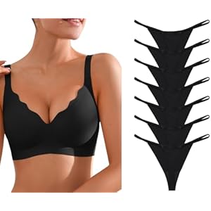 DEANGELMON Seamless Bras(Black,S)+G-String Thongs(Upgrade Black,S)