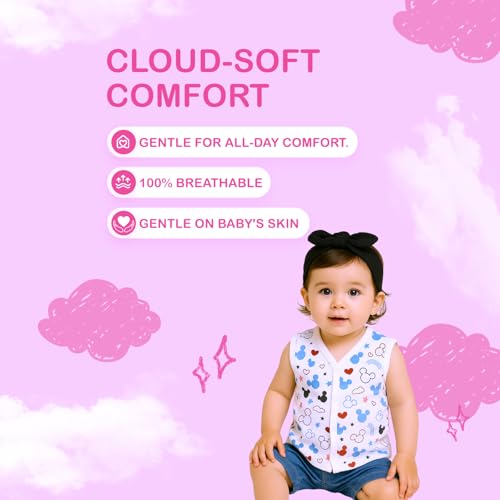 Image of Kidbea Newborn Baby Jhabla Muslin Cotton Clothes for Boys & Girls | Soft Breathable, Cute Printed Sleeveless Baby Wear with Button Closure