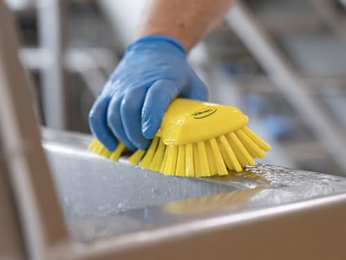 Image of Vikan 38943 Extra Large Hand Brush, Multifunctional, Slip-Resistant Cleaning Tool, Extra Stiff Polypropylene & Polyester Bristle, 9.1 inch, Blue
