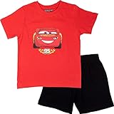 United Labels Disney Cars Schlafanzug für Jungen - Lightning McQueen Kinder Pyjama Set Kurzarm Oberteil mit Hose Rot / Schwarz (as3, Numeric, Numeric_98, Numeric_104, Regular, 98-104)