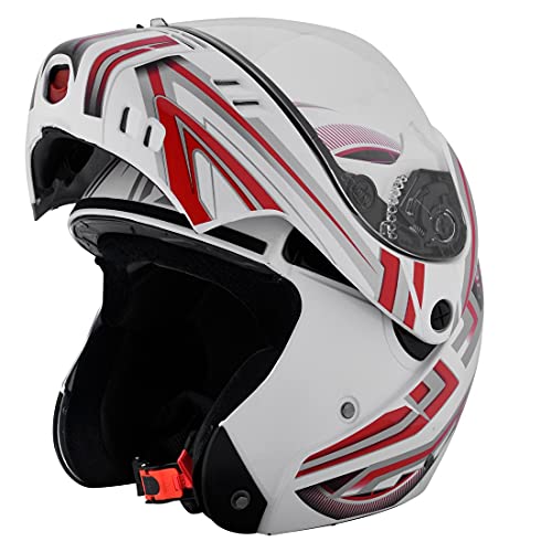 Studds Ninja 3G D1 Flip Up Full Face Helmet (White And Red, L)