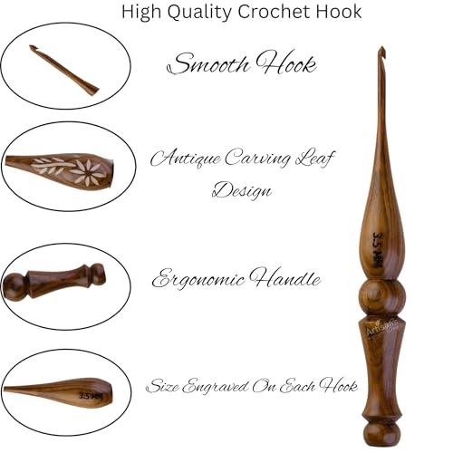 Crochet Hooks Set of 13-3.5mm to 12mm - Hand Carved Wooden Hook with Leaf Design - Ergonomic Soft Grip for Arthritic Hands - Crochet Accessories (Set of 13) by ARTISANS CRAFT BEYOND MANUFACTURING - Image 4