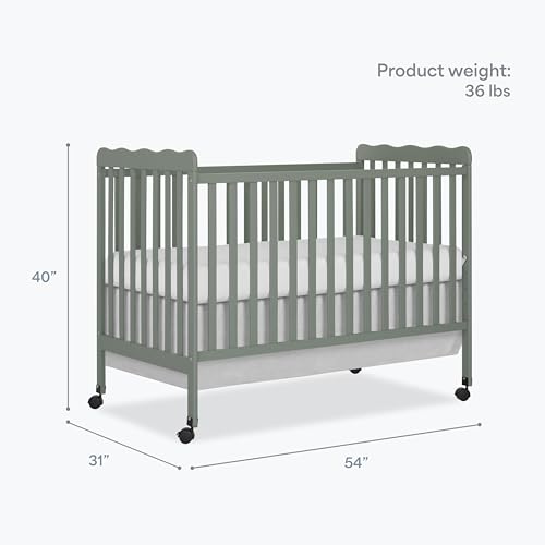 Image of Dream On Me Carson Classic 3-in-1 Convertible Full-Size Baby Crib in Meadow Green, GreenGuard Gold & BSA, 4 Mattress Heights, Converts to Day & Toddler Bed, Locking Wheels, Classic Nursery Design