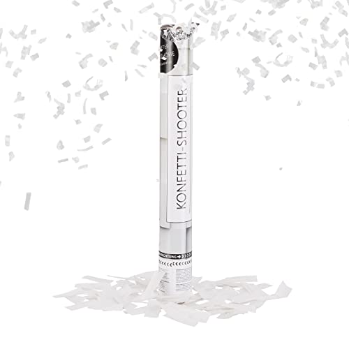 Relaxdays Set de 10 Cañones Confeti, Altura Efecto 6-8 m, Nochevieja, Cumpleaños y Boda, 40 cm, Disparador Confetti Papel, Blanco