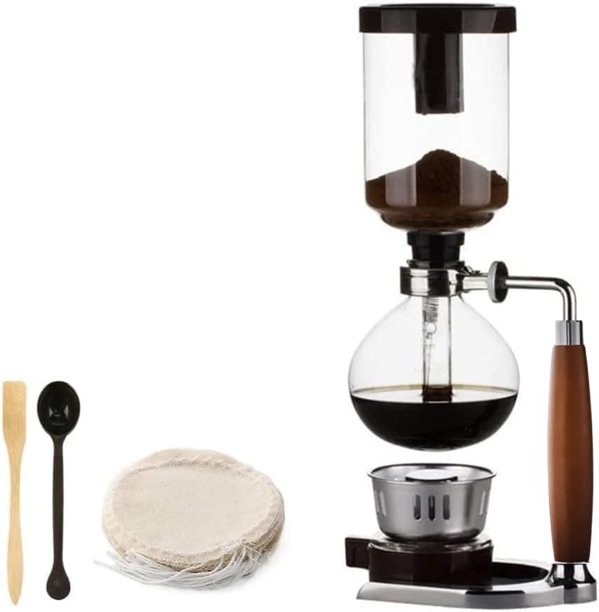 Macchina da caffè a sifone di alta qualità con manico in legno, pentola per infusione sottovuoto, macchina giapponese a sifone, set di caffettiera a goccia in vetro, viene fornito con 10 fogli di