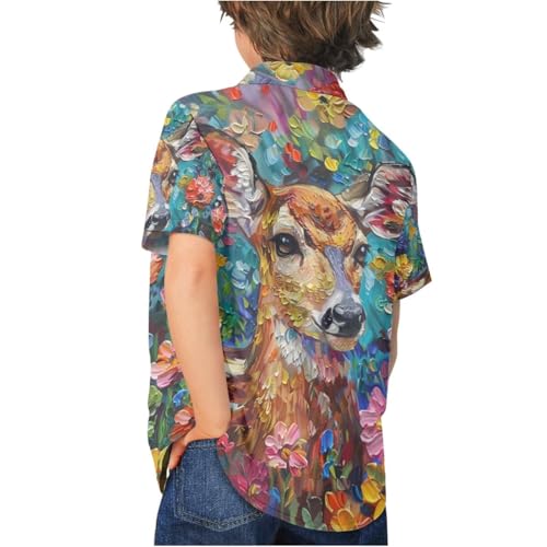 Image of PinUp Angel Funky Casual Hawaiian Shirt Kids Boys Girls Art Oil Painting Animal Pattern Short Sleeve Unisex Beach Shirt