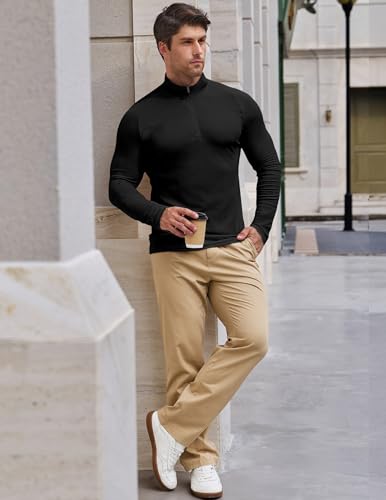 JMIERR Mens 1/4 Zip Casual T-Shirt Muscle Quick Dry Moisture Wicking Long Sleeve Ribbed Athletic Workout Tees3
