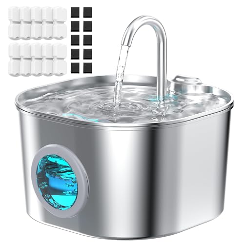 HOOISE 2.2L Stainless Steel Cat Water Fountain with 10 Filters