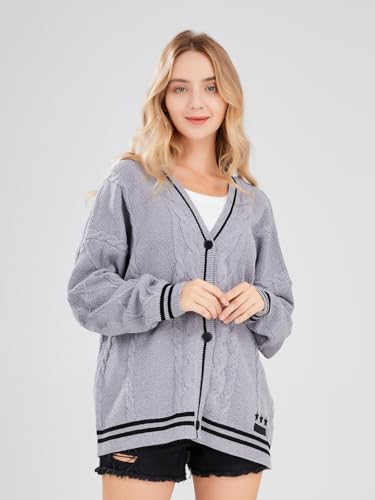 Image of ebossy Women's Open Front Stars Embroideried Cable Knit Cardigans Button Down Sweater Outwear