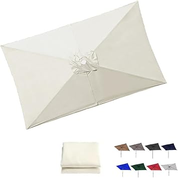 10 X 6.5 6-Ribs Umbrella Canopy Rectangular Patio Umbrella Cloth Table Market Umbrella Replacement Cover Anti-UV Fabric Fade ResistantBeige