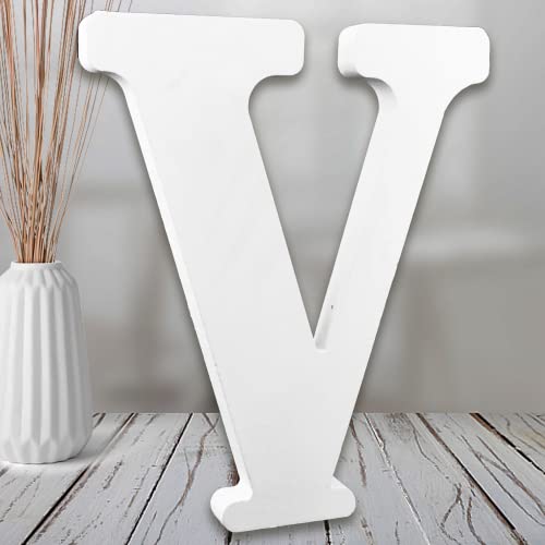 AOCEAN 8 Inch White Wood Letters, Unfinished Wooden Letters for Wall MAGA Decorative Standing Letters Slices Sign Board Decoration for Craft Home Party Projects (V)