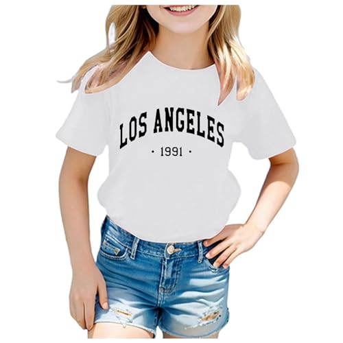 Generic Shirts for Teen Kids Boys Girls Casual Crew Neck Short Sleeve Letter Tops Girls Size 6 Long Sleeve Shirts White, 13-14 Years
