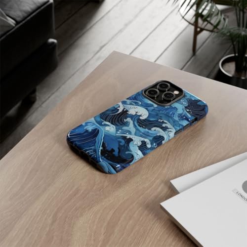 Coque iPhone 14 Pro Max vagues japonaises rigide brillante protection durable