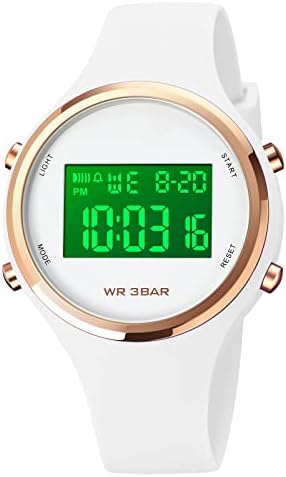 Forrader Digital Watches for Women Fashion Outdoor Sport Waterproof Girls Watches with Silicone Band Stopwatch Alarm Clock Calendar LED Multifunction Ladies Wristwatch, 1720white, strap