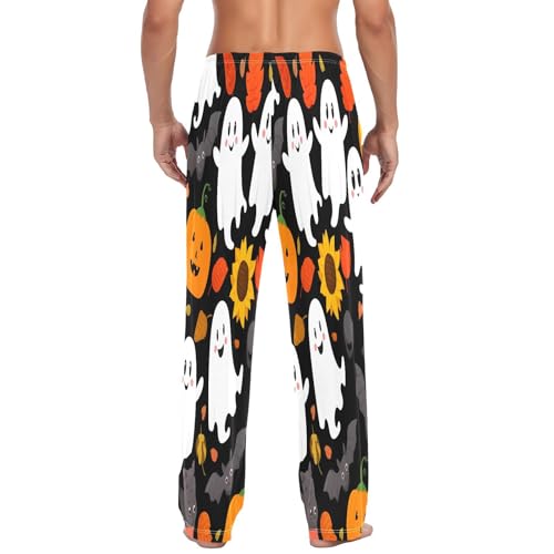 Qilmy Halloween Ghosts And Pumpkins Men's Cotton Pajama Pants, Lightweight Lounge Sleepwear with Drawstring and Pocket3