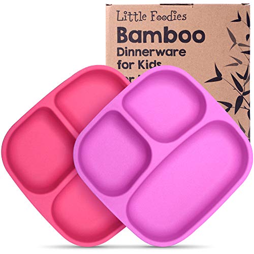 GET FRESH Bamboo Kids Divided Plates Set – 2-Pack 3 Compartment Bamboo Childrens