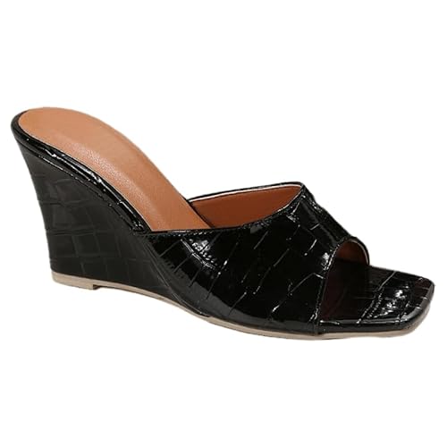 SPKFHD Women's Summer Square-Toe Wedge Slip-On Sandals - Stylish Soft-Sole
