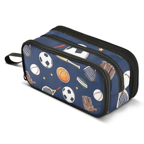 Image of ALAZA Soccer Basketball Tennis Pencil Case Large Capacity Pencil Pouch Box Boys Girls School Supplies Pen Case Bag with Handle 3 Compartments Zipper