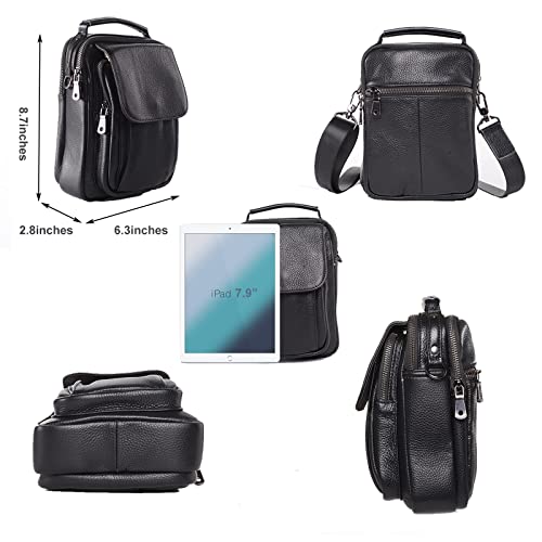 Henmifyer Leather Small Messenger Crossbody Shoulder Bag For Men Purse Casual Travel Business Satchel Adjustable Straps (Black) #TOP3