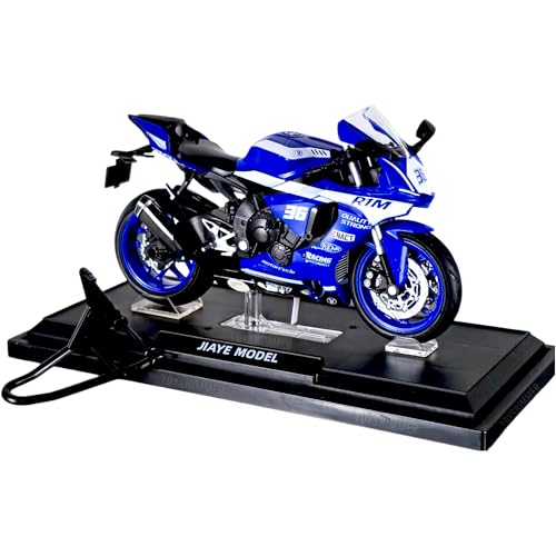 Image of die cast Yamaha R1M 36 Model Toy Metal Bike 1:12 Scale Realistic Alloy Metal with Light and Engine Sound Motorcycle Toy, Best Gift for Boys Men Kids Children (Blue Color)